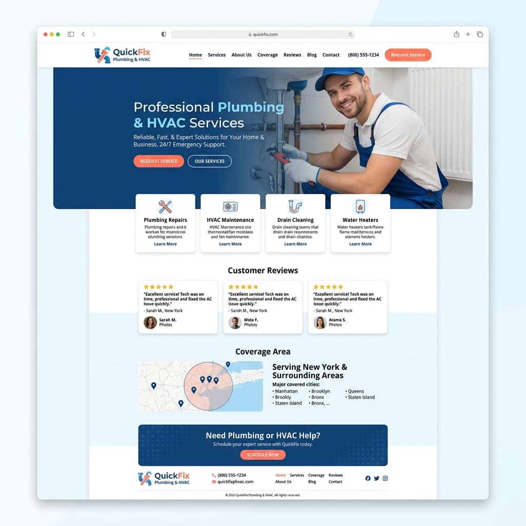 QuickFix Plumbing website mockup preview